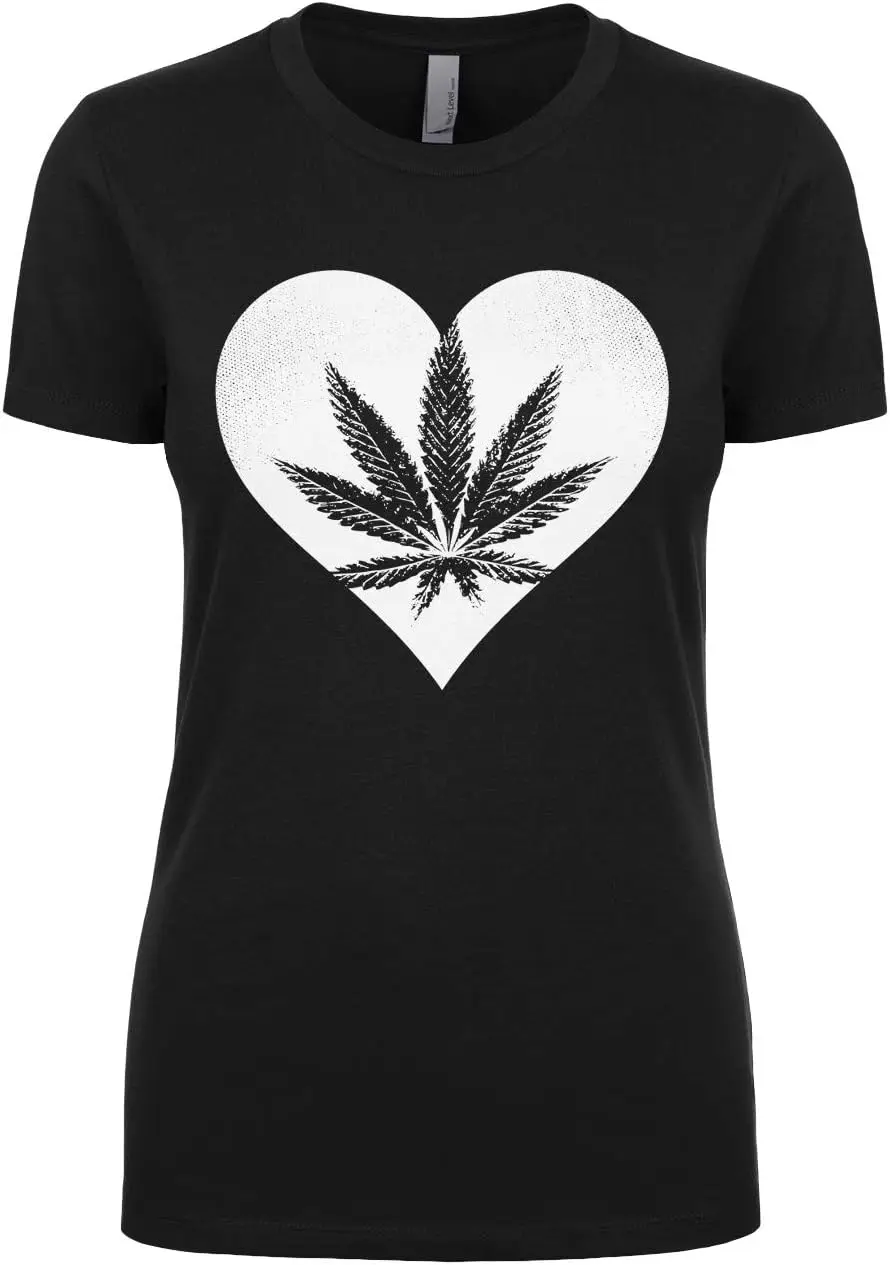 Women's White Heart Love Weed Marijuana Leaf 420 Juniors T-Shirt