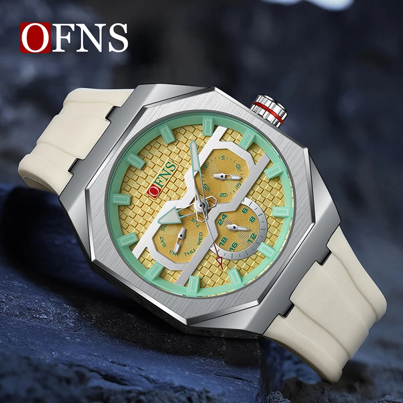 OFNS Luxury High Quality Men\'s Quartz Watch Fashion Needle Scale Three Eye Six Needle Waterproof Casual Business Men\'s Watches