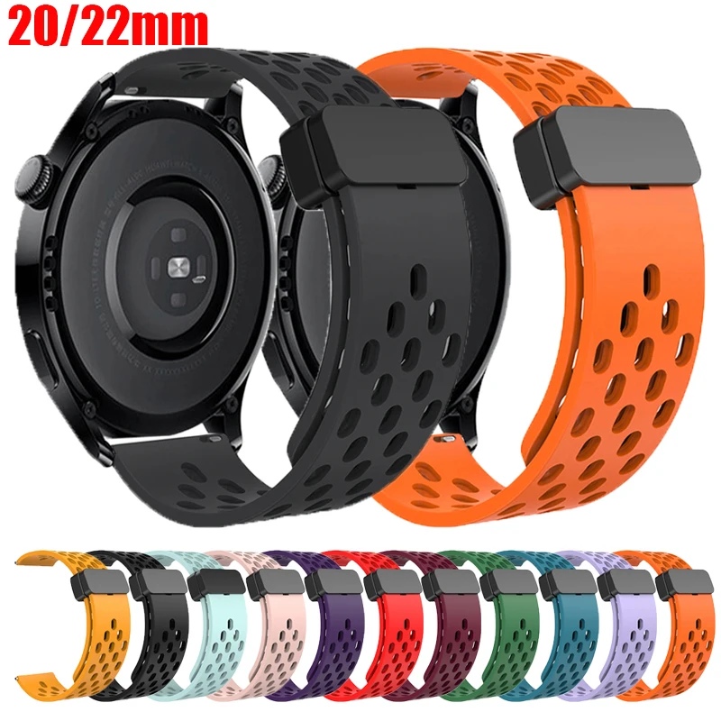 Correia magnética para Samsung Galaxy Watch, Active 2 Silicone Band, Amazfit Bip 3, Huawei GT4, GT3, 2e, 4, 5, 6, 7, 4, 6 Classic, 22mm, 20