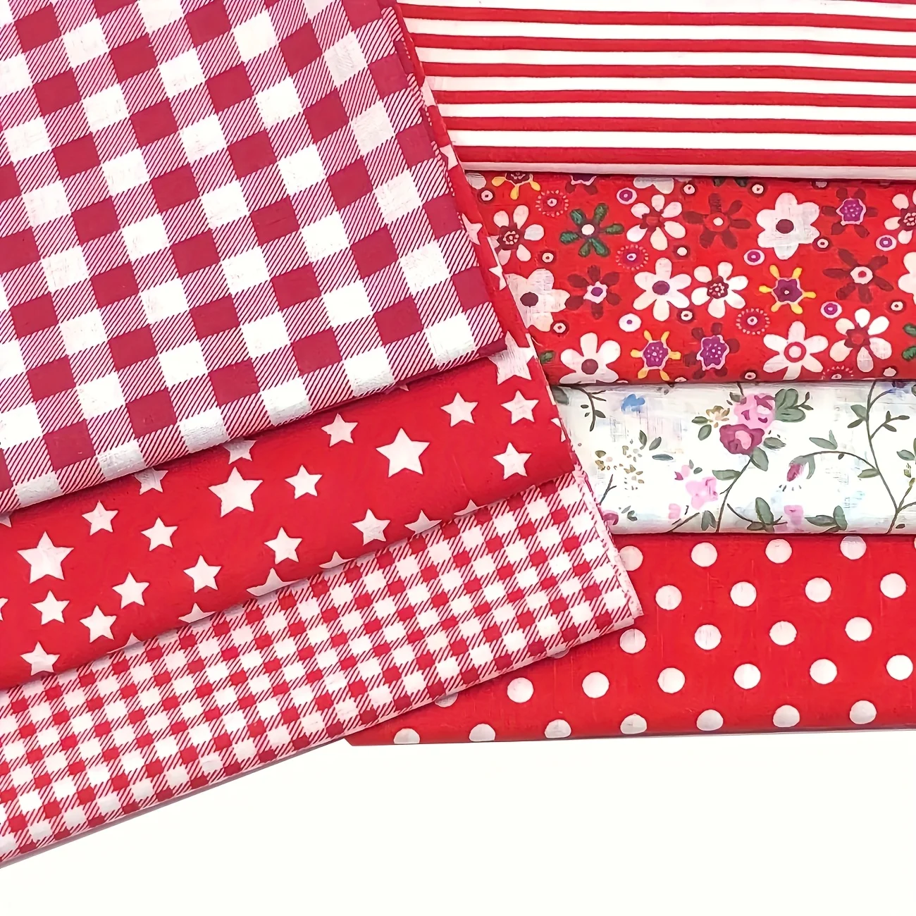 7pcs red cotton printed patchwork fabric, fat quarter binding patches, pre cut square sewing fabric, used for DIY production of