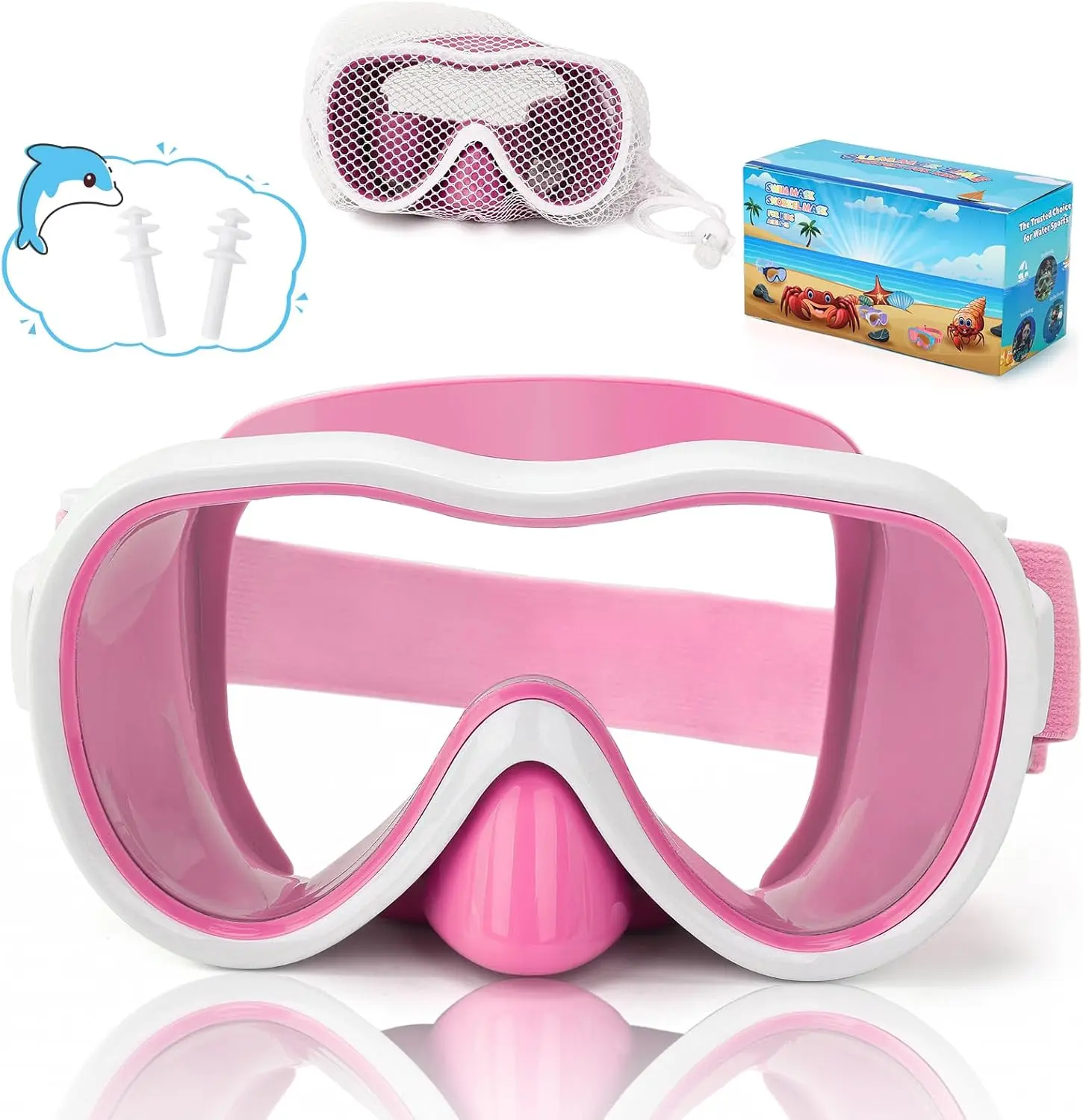 

Kids Swim Goggles & Snorkel Mask Set with Nose Cover, Elastic Straps, and Mesh Bag