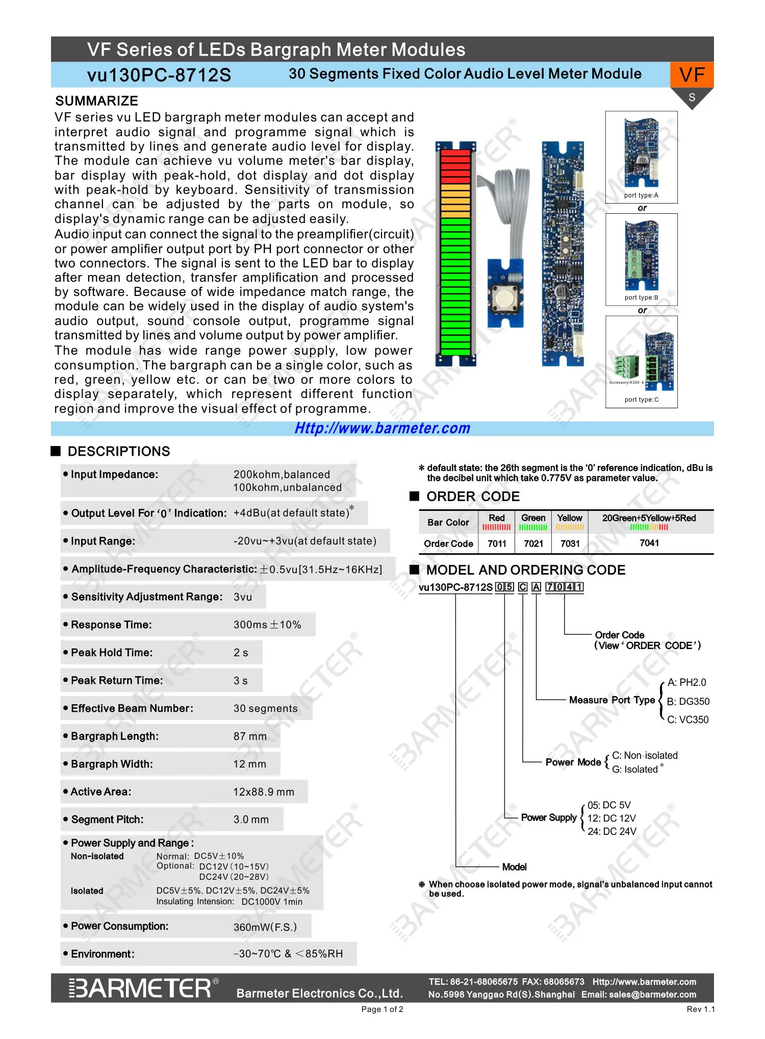 30seg LED Bargraph Module Audio Meter with Peak-hold and bar or dot dispaly by keyboard, DC5V Power supply, 20G+5Y+5R