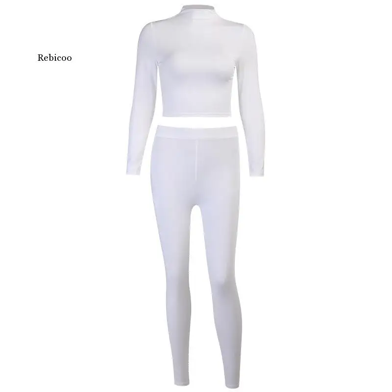 Sexy O Neck Tracksuit Two Piece Set Autumn Winter Long Sleeves Crop Tops And Long Tight Pants 2 Piece Outfits For Women