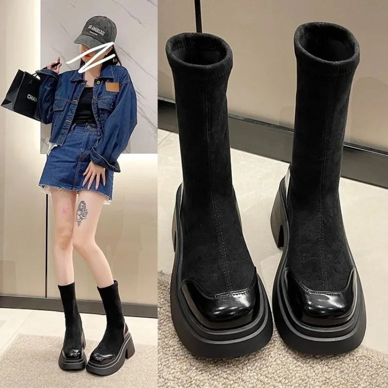 

Women Suede Modern Ankle Boots Plush Mid Heels Shoes Winter 2026 Trend Office Chunky Shoes Fashion Walking Non Slip Botas Mujer