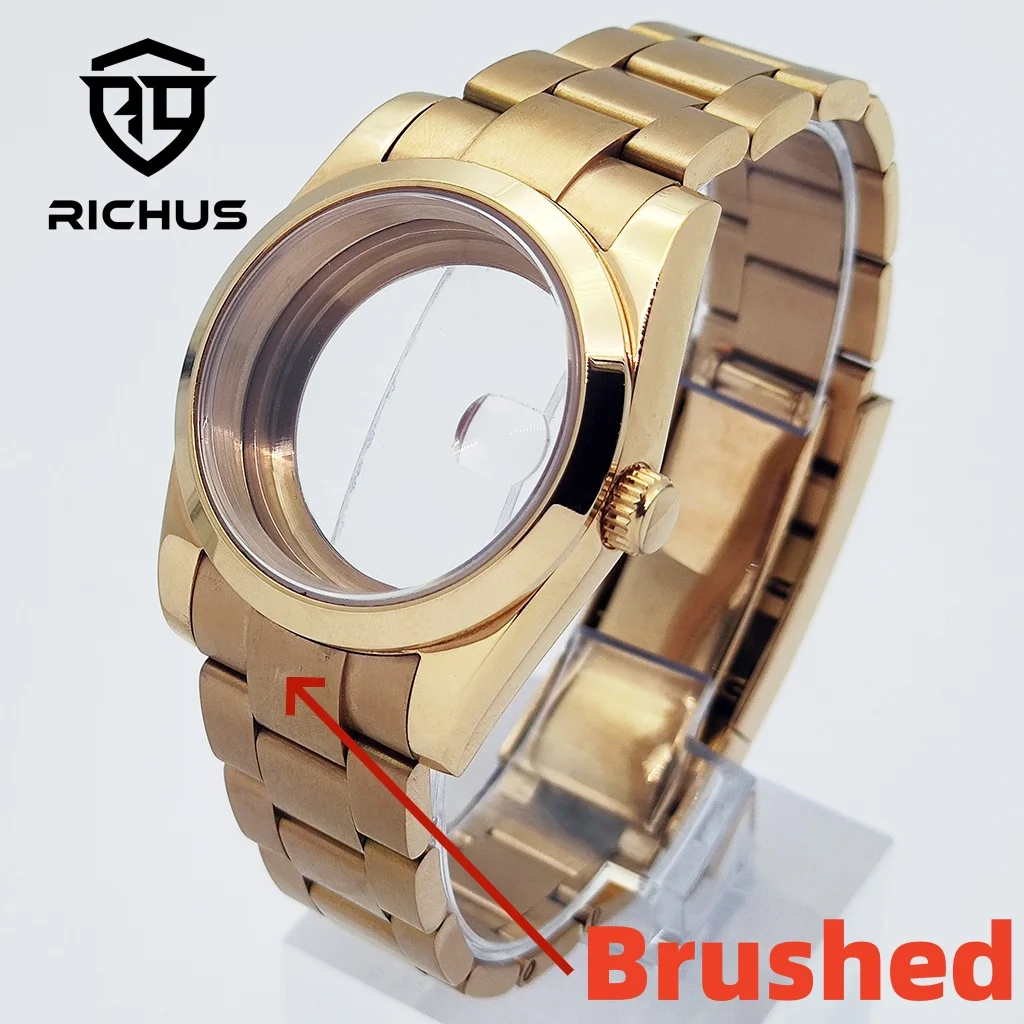 

Корпус RICHUS 36/39 мм из розового золота с матовым ремешком, подходит для NH34 NH35 NH36 Miyota8215-DG ETA2824 PT5000, аксессуары для часов с механизмом