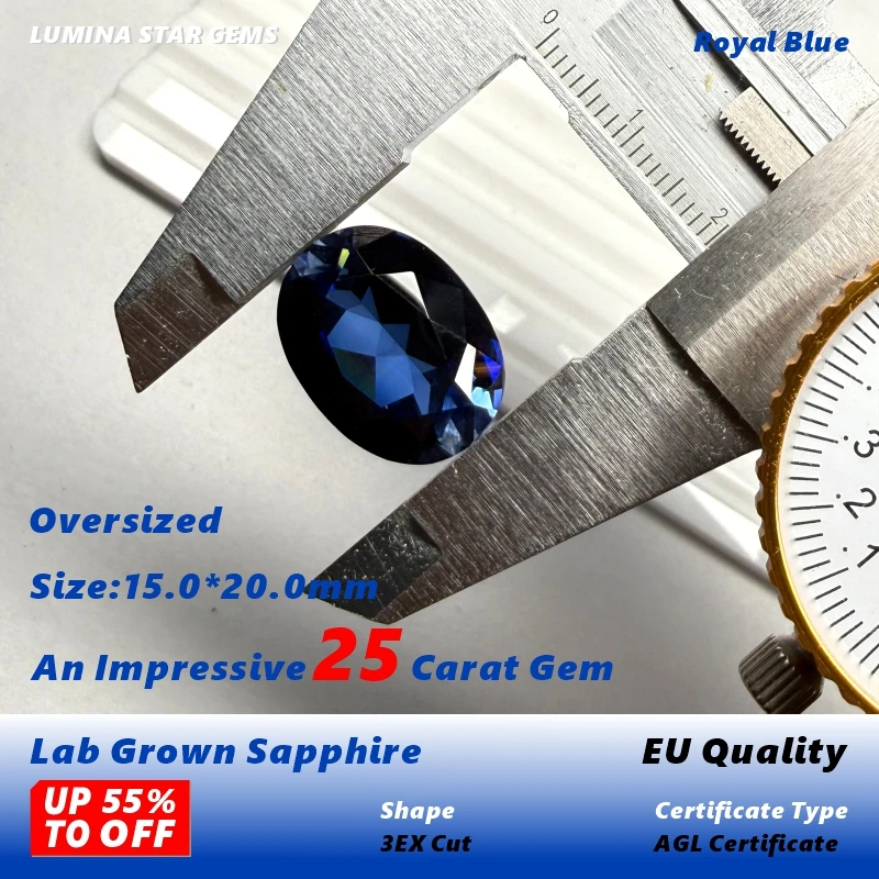 

Lab Grown Sapphire Royal Blue Color Oval Cut AAA+Clarity Oversized Gem For Jewelry Setting&Custom Design Selectable Certificate
