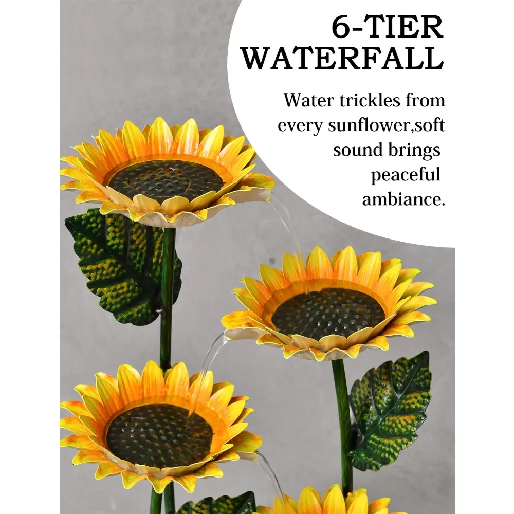 Outdoor Fountains and Waterfalls Cascading Sunflower Fountain, 6-Tiers Indoor Outdoor Freestanding Water Fountain,33.8 Inch Tall