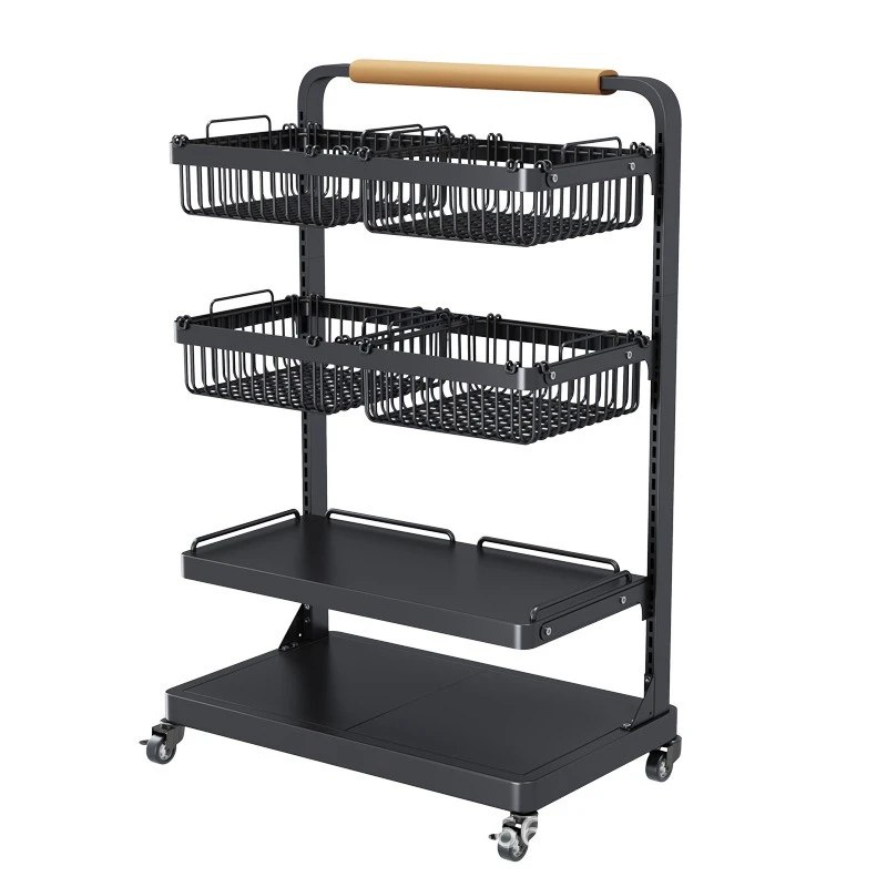 

Wheeled kitchen pot rack floor-to-ceiling household vegetables and fruits multi-function