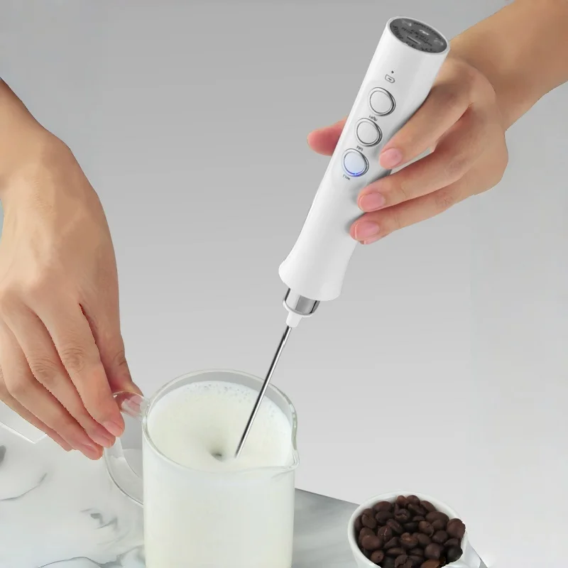 Wireless Rechargeable Electric Milk Frother - 3 Speeds, Handheld Foam Maker for Latte, Cappuccino, Hot Chocolate - USB Rechargea