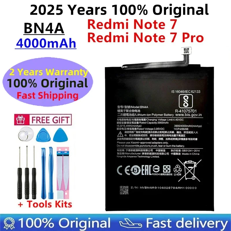 

2025 Years 100% original Battery 4000mAh BN4A For Xiaomi Redmi Note7 Note 7 Pro M1901F7C Genuine Phone Batteries Fast Shipping
