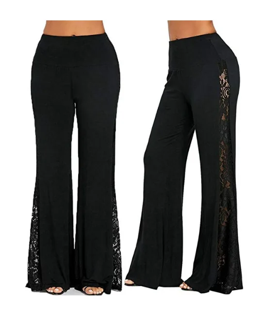 Leggings Loose Trousers Sexy Hot Pants Womens High Waist Lace Insert Wide Leg Pants