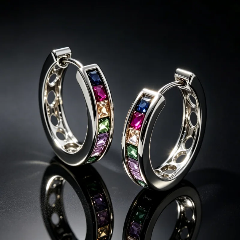 2026 New Fashionable Zircon Circle Simple Earrings for Attending Banquets, Dating, Design, Trendy, Personalized Accessories