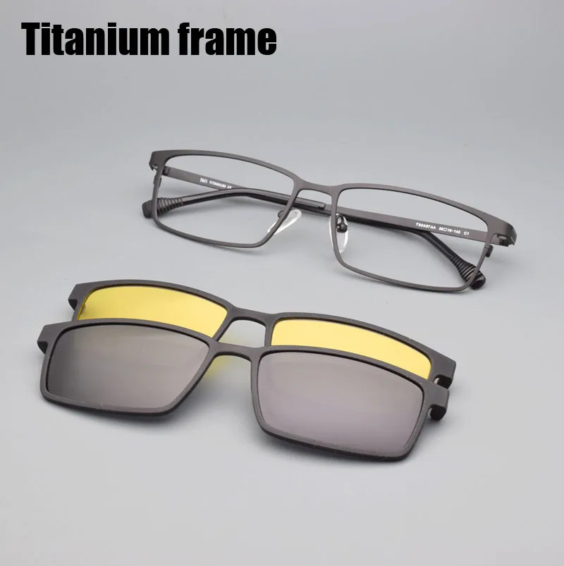 Titanium Bril Gepolariseerde Spiegel Mannen Bruine Recept Bijziendheid Magnetische Attractie Zonnebril Nachtzicht Clip Op Glasse