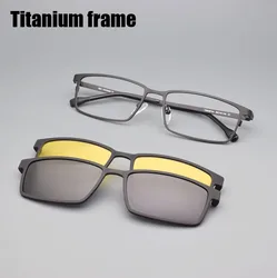 Titanium Glasses Polarized Mirror Men's Brown Prescription Myopia Magnetic Attraction Sunglasses Night Vision Clip on Glasse