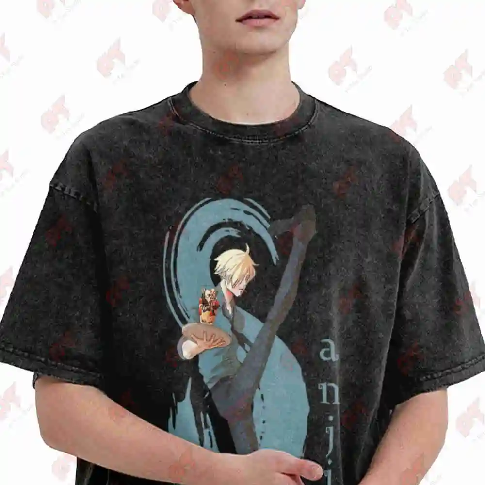 Vinsmoke Sanji Harajuku Anime Vintage Washed Tee Pure Cotton T-Shirt