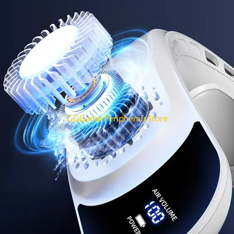 U55B Office Desk Neck Fan, Wearable Portable Fan with Screen Window, 4000mAh Battery, Travel and Daily Office Use Hours