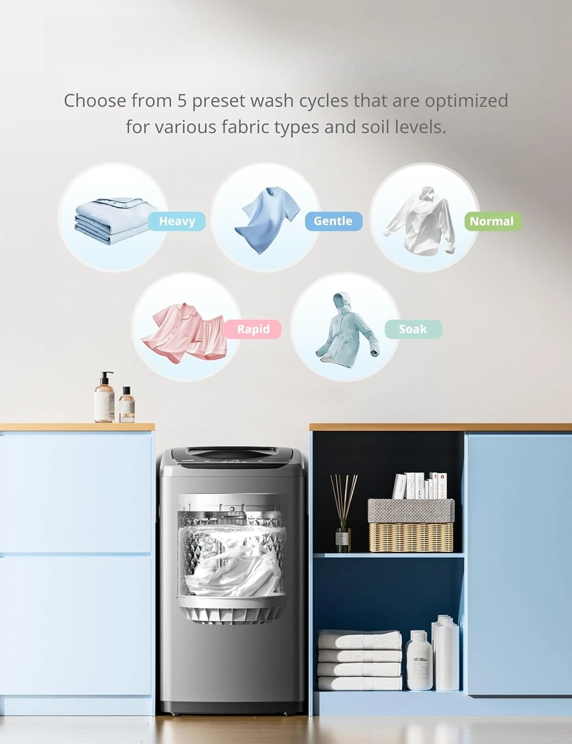 Portable Washing Machine 0.9 cu.ft Compact Automatic Washer with LED Display 5 Wash Cycles 2 Rollers Space Saving Garden Sofas