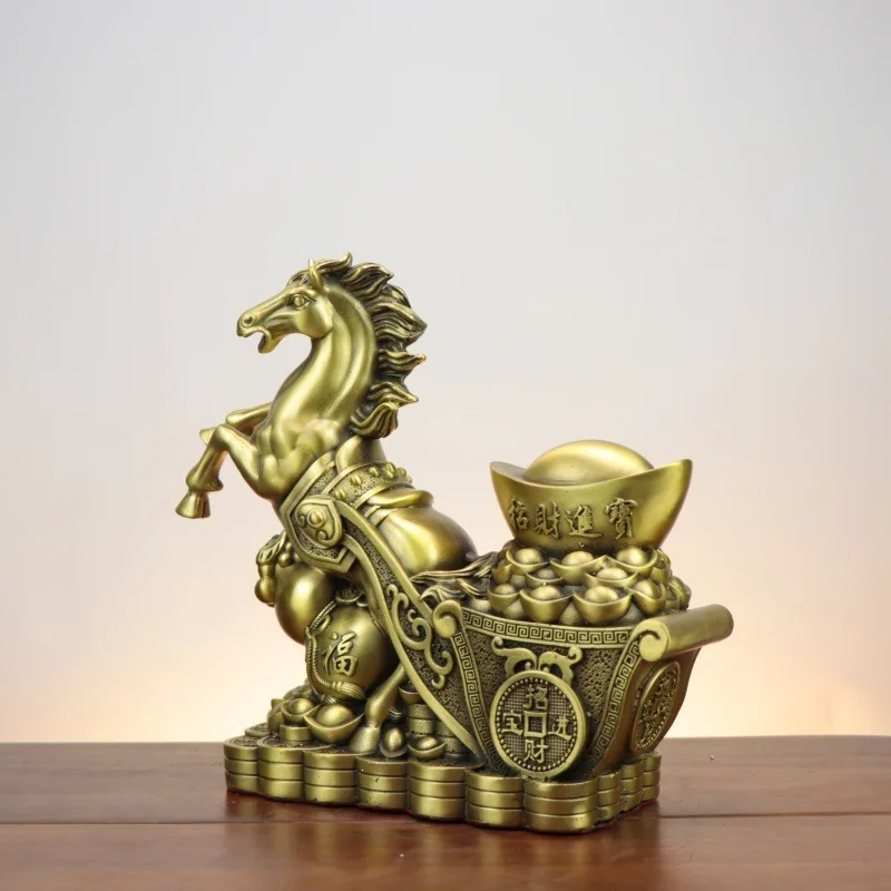 Pure Copper Zodiac , For Instant Success, Office Fortune-Bringing Ornament, Horse Pulling A Cart With Gold C