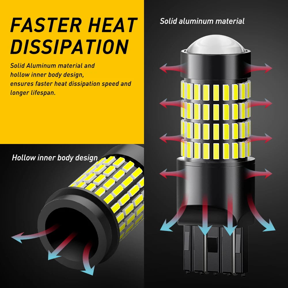 AUXITO 2Pcs 7443 W21/5W LED Bulbs Lamp 6000K White T20 7440 W21W LED With HD Projector For Car Reverse Tail DRL Driving Lights