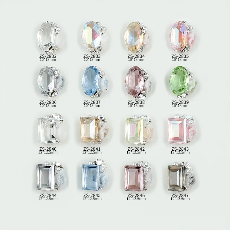 New 10pcs/Bag Nail Art Crystal Diamond Jewelry Ice Permeating French Style Square Pigeon Egg Decor Rose Rhinestone Bulk Supply