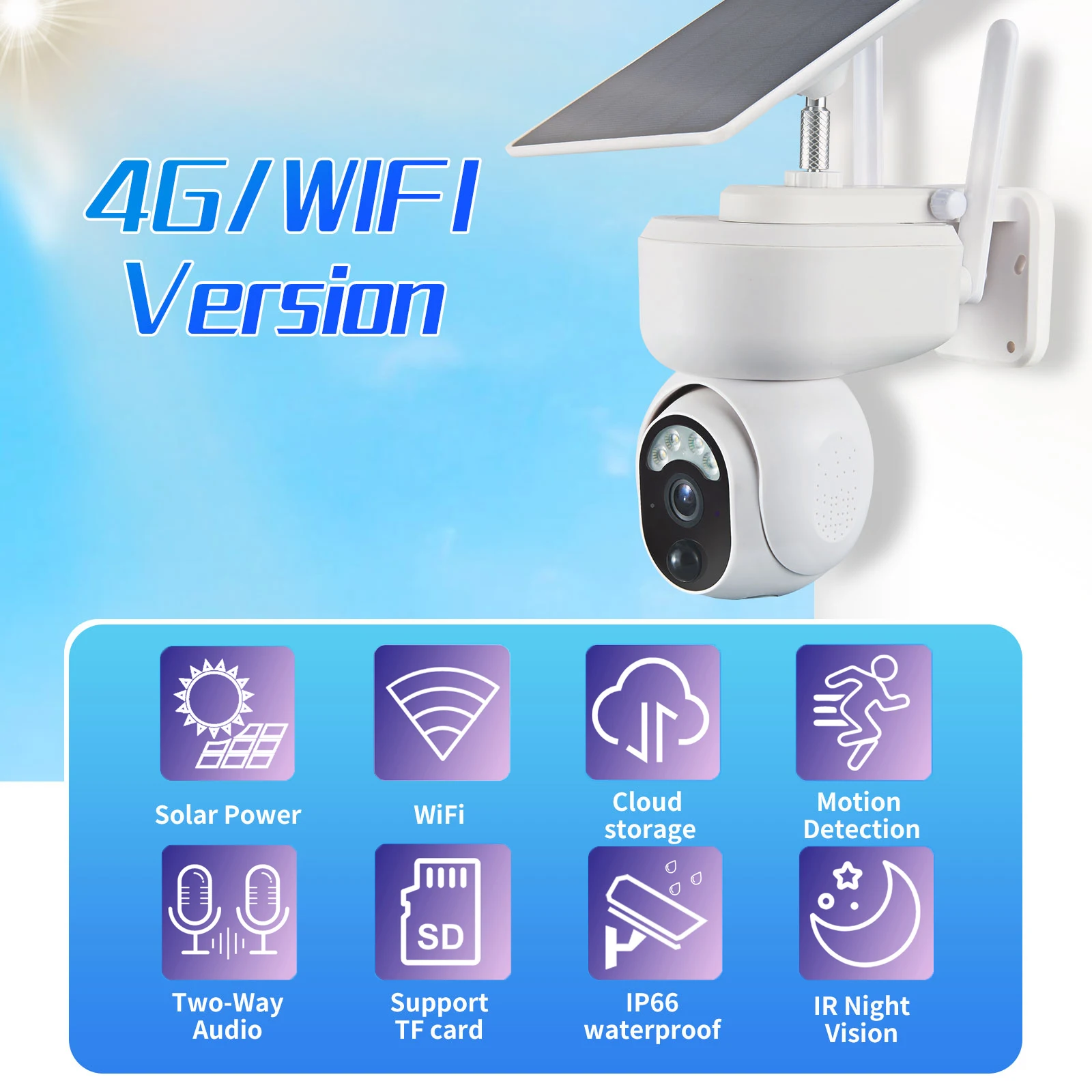 Gadinan 4G Solar IP Camera 1080P Battery CCTV Security Home Wireless Outdoor PIR Motion Alarm Video Surveillance WiFi PTZ Camera