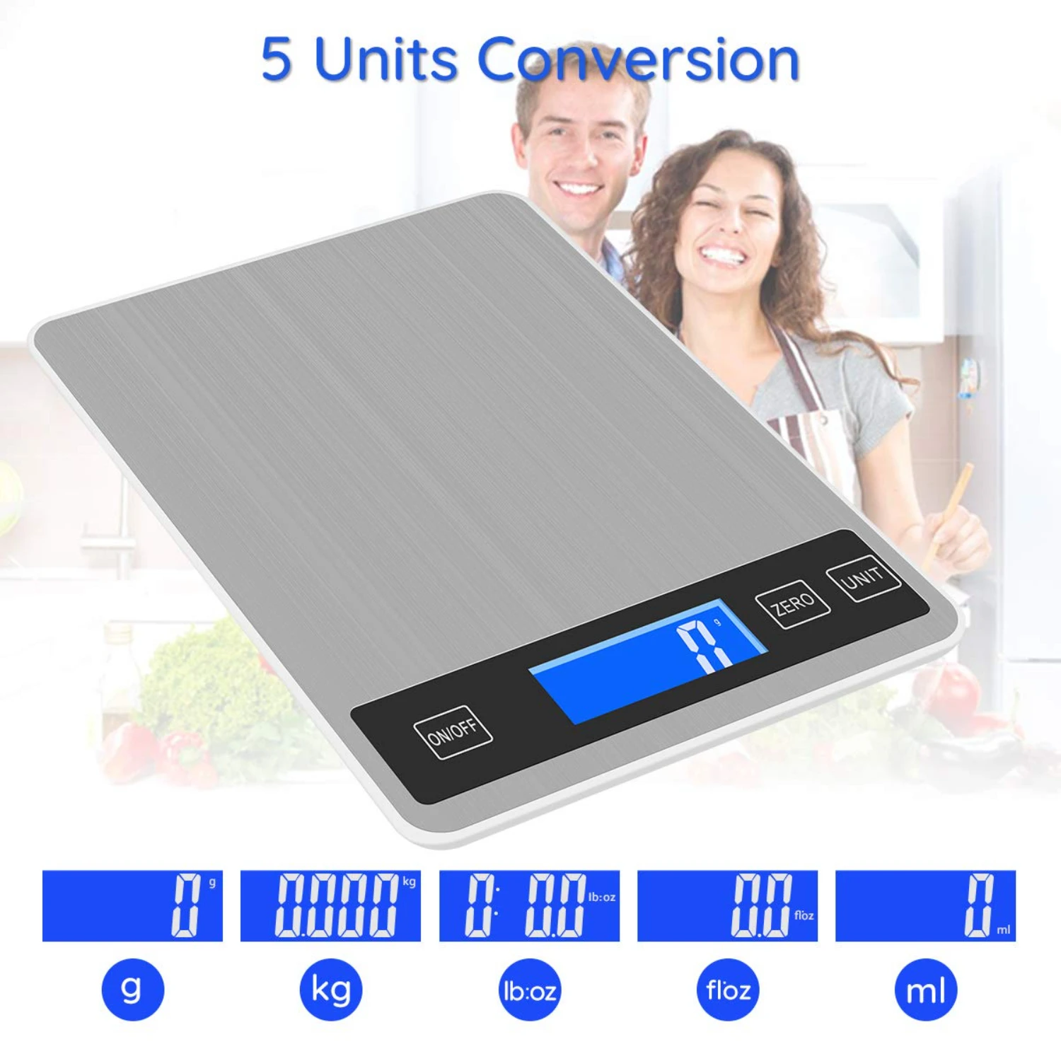 DEMALO Large Panel Digital Kitchen Scale - Precise Baking & Cooking - 22lbs Capacity - Tare Function - 5 Measurement Units - LCD