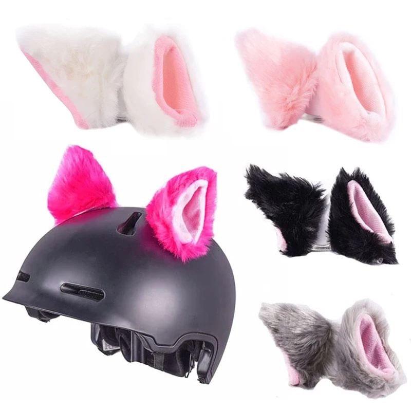 Car Motorcycle Helmet Cute Plush Cat Ears Motocross Full Face Off Road Helmet Decoration Accessories Sticker Cosplay Styling 1Pc