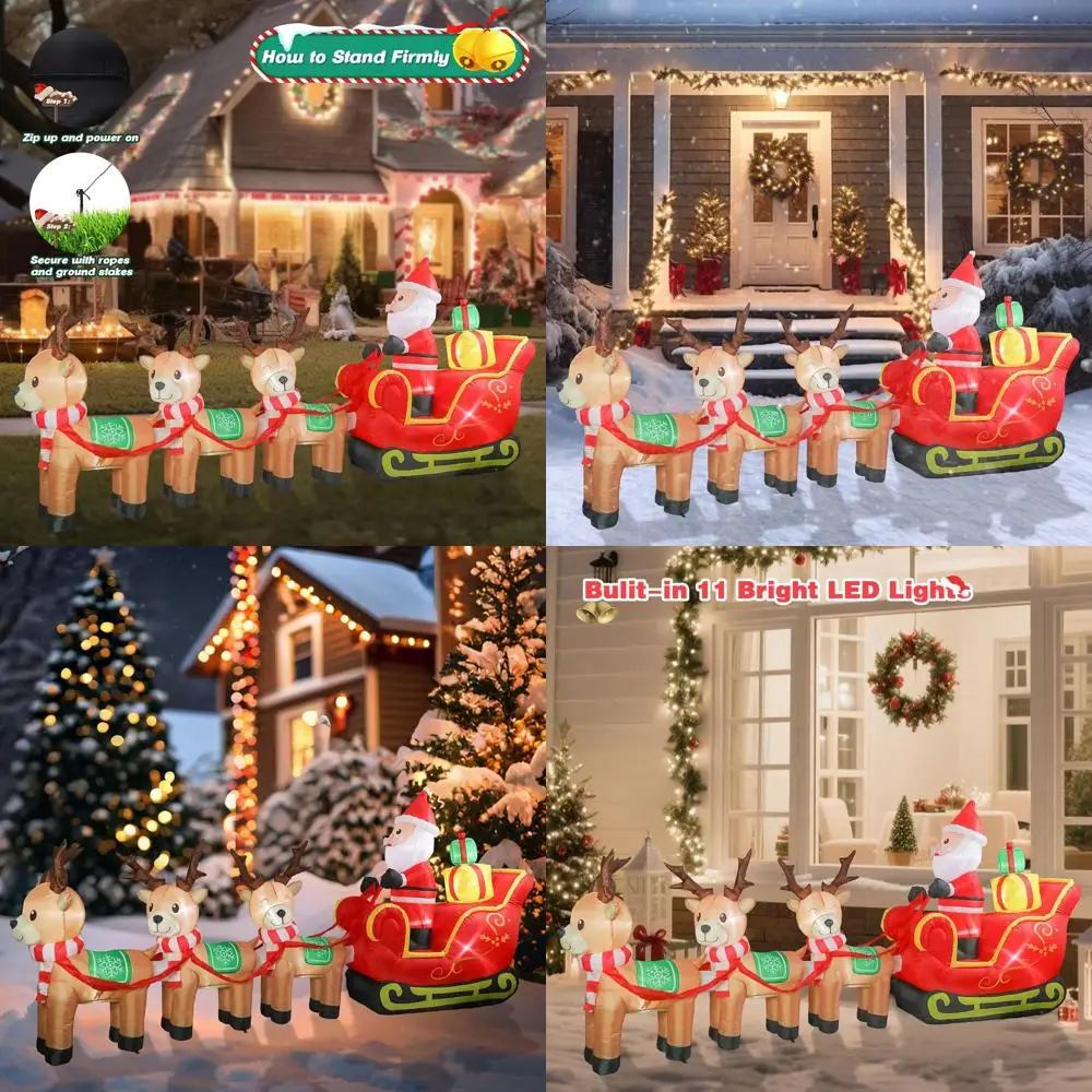 

12-Foot Santa Sleigh Reindeer Inflatable with LED Lights - Outdoor Christmas Lawn Decoration