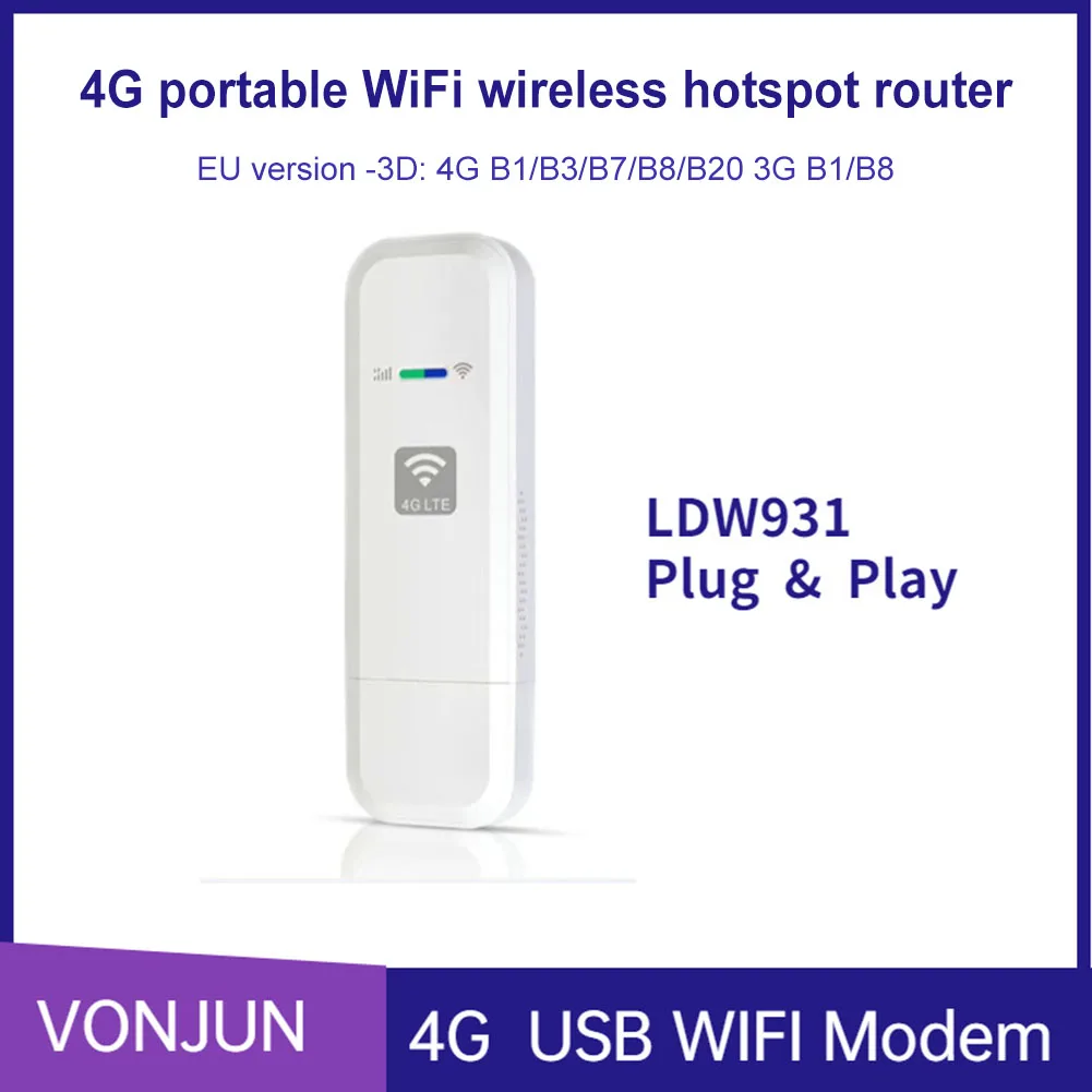 راوتر واي فاي 4G مع فتحة بطاقة SIM محمولة واي فاي LTE USB 4G مودم التوصيل والتشغيل النسخة الأوروبية للسفر في الهواء الطلق