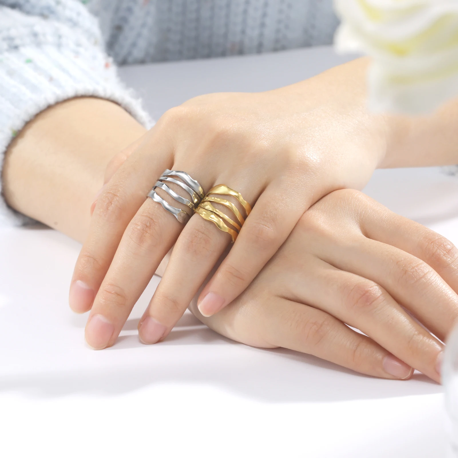 Skyrim Edelstahl Frauen Ringe Geometrische Herz Ästhetische Einstellbare Offene Finger Ring Fashion Party Schmuck Geschenke Großhandel – Detail 15
