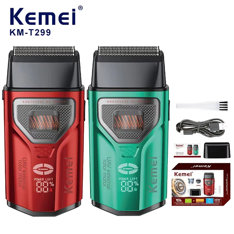 KEMEI KM-T299 Beard Trimmer Professional Double Foil Shaver LCD Display Shaver External Rotor Brushless Motor Beard Trimmer Men