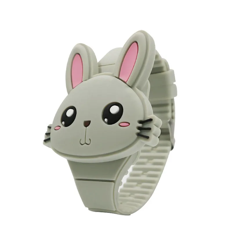 1 Pcs Kids LED Electronic Watch Silicone Band Cartoon Rabbit Flip Case Wrist Watch Lovely Gift Children Kid