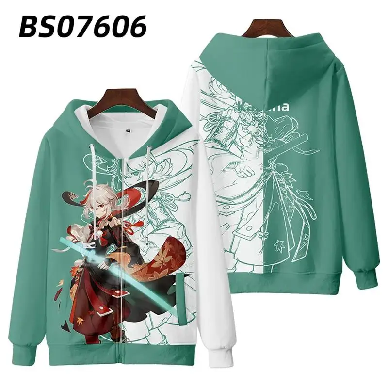 2023 3D genshin Impact Kaedehara Kazuha Zipper Sweatshirt Hoodie Autumn and Winter Children's  Adult Hoodie Fleece