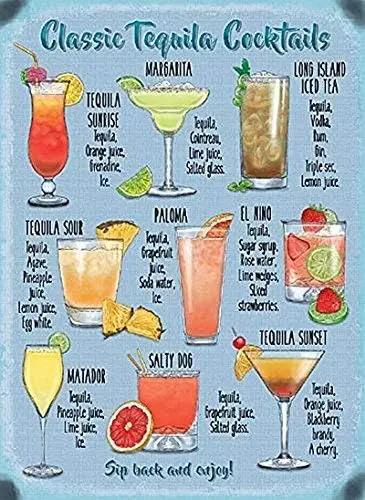 Tequila Cocktail Recipe Vintage Tin Sign  Wall Decor