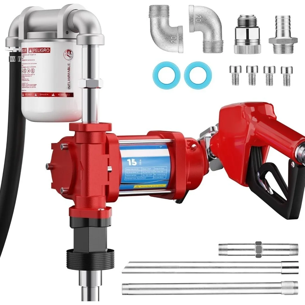 الأفضل - مضخة نقل الوقود، مضخة نقل 15 جرام في الدقيقة 12 فولت مع خرطوم تفريغ وفوهة أوتوماتيكية، حديد مصبوب عالي التحمل للديزل