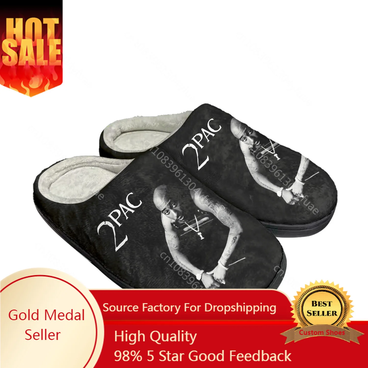 2Pac Hip Hop Rapper Tupac Home Cotton Custom Slippers Mens Womens Sandals Plush Bedroom Keep Warm Shoe Thermal Slipper Black