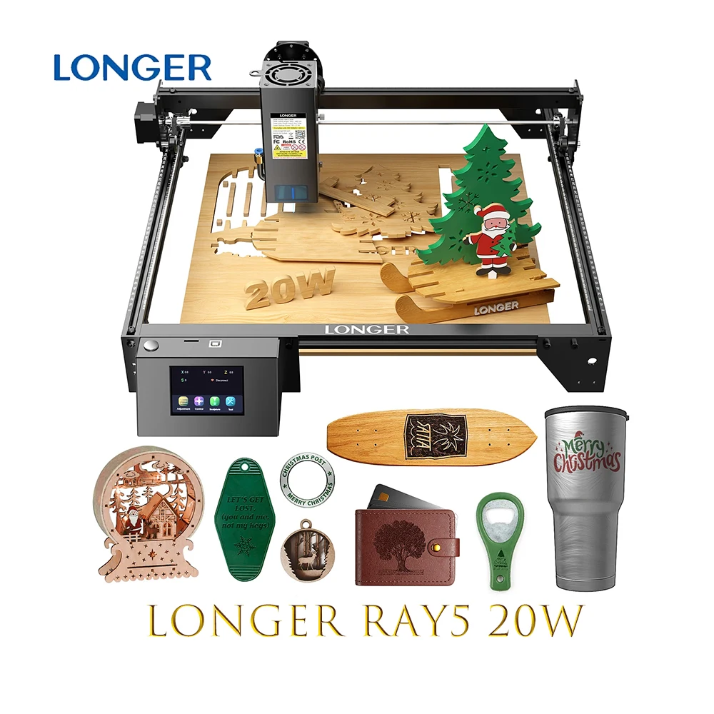 LONGER Ray5 20W Laser Engraver with Engraving Area 375x375mm 3.5'' Touchscreen 32-bit Motherboard Support App WIFI USB TF Card