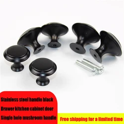 304 Stainless Steel Black Round Single Hole Handle Drawer Mushroom Head Cabinet Handle Hardware Furniture Accessories