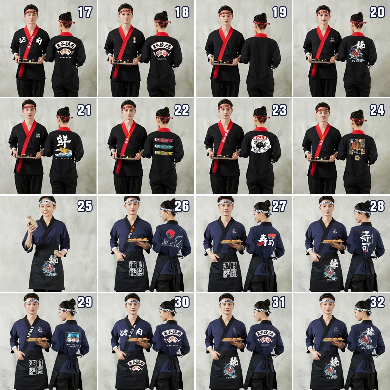 Uniforme de cuisine de Style japonais, 2/3 pièces chemises avec tablier, Kimono unisexe, pantalon de Chef de service alimentaire, salopette de serveur de Restaurant de Sushi