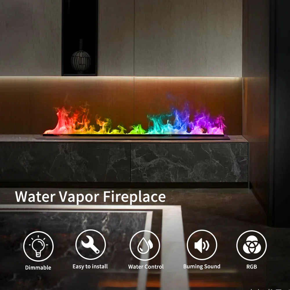 Remote control atomized fireplace colorful flame ecological TV decoration no fire risk smart electric 3d water steam fireplace