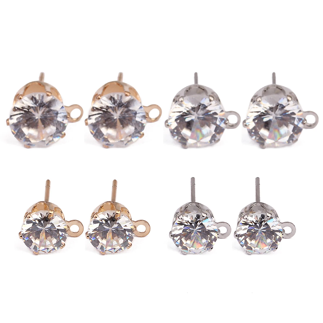 50Pcs 6/8mm Copper Earrings Inlaid Zircon Earrings With Hanging Rings For DIY Handmade Earrings Jewelry Making Accessories