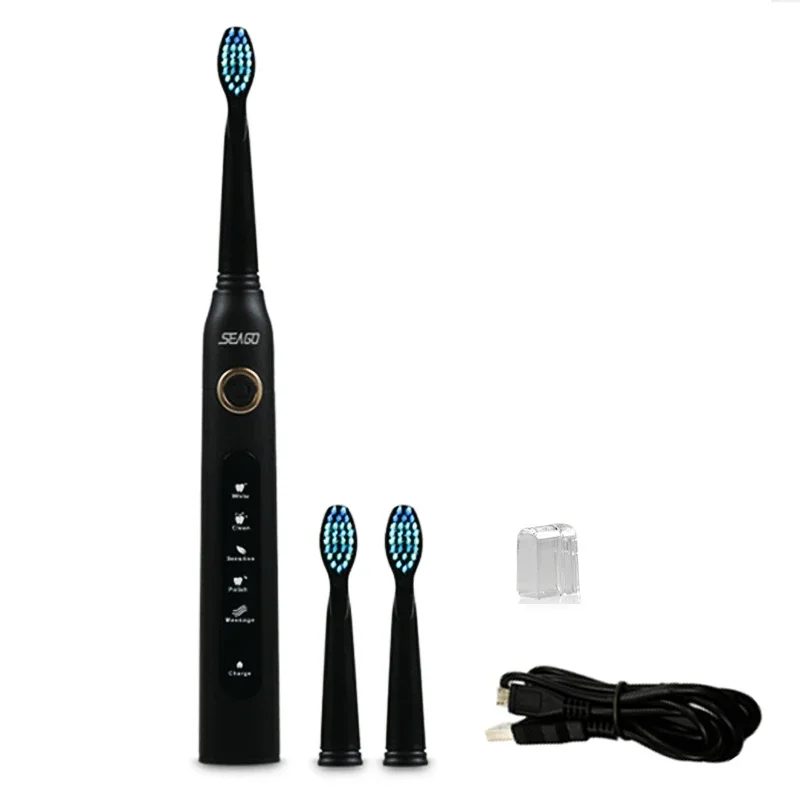 Seago 507 yunchi Y1 Ultrasonic Electric Toothbrush - USB Rechargeable with Replacement Brush Heads