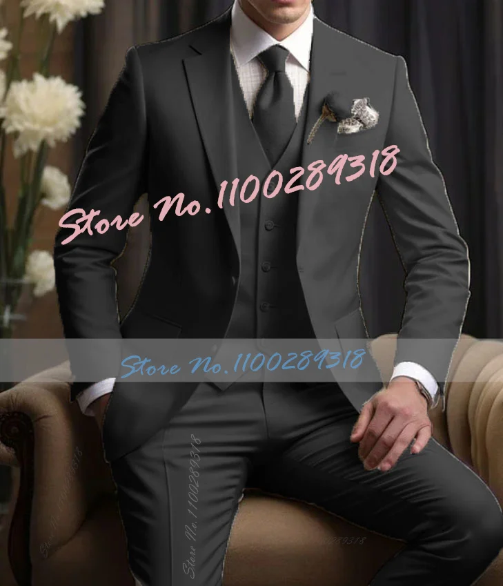 Ternos masculinos elegantes de casamento, blazer slim fit, 3 peças, jaqueta, calças, colete, fantasia de luxo, festa formal, roupas masculinas