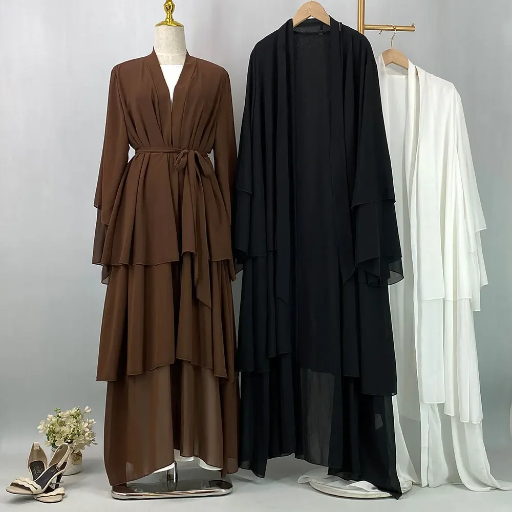 

Ramadan Eid Mubarak Chiffon Open Abaya Kimono Dubai Turkey Islam Kaftan Muslim Dress Clothes Abayas for Women Robe Femme Caftan