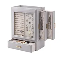 Leather Jewelry Organizer Storage Box Luxury Large Drawers Jewelry Case Women Display Case Storage Exhibitors Gifts