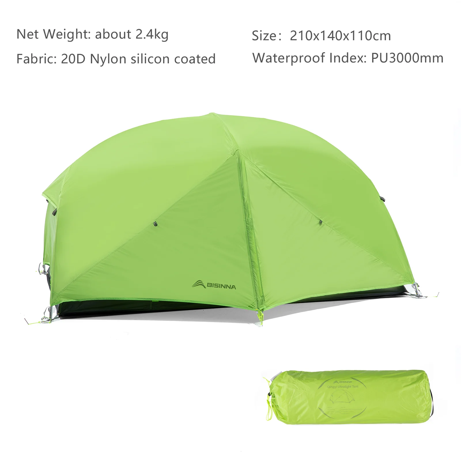 BISINNA 2 Persoons Ultralight Campingtent 20D 380T Nylon Dubbellaags Waterdichte Backpacktent voor Wandelen Reizen met gratis mat - afbeelding 1