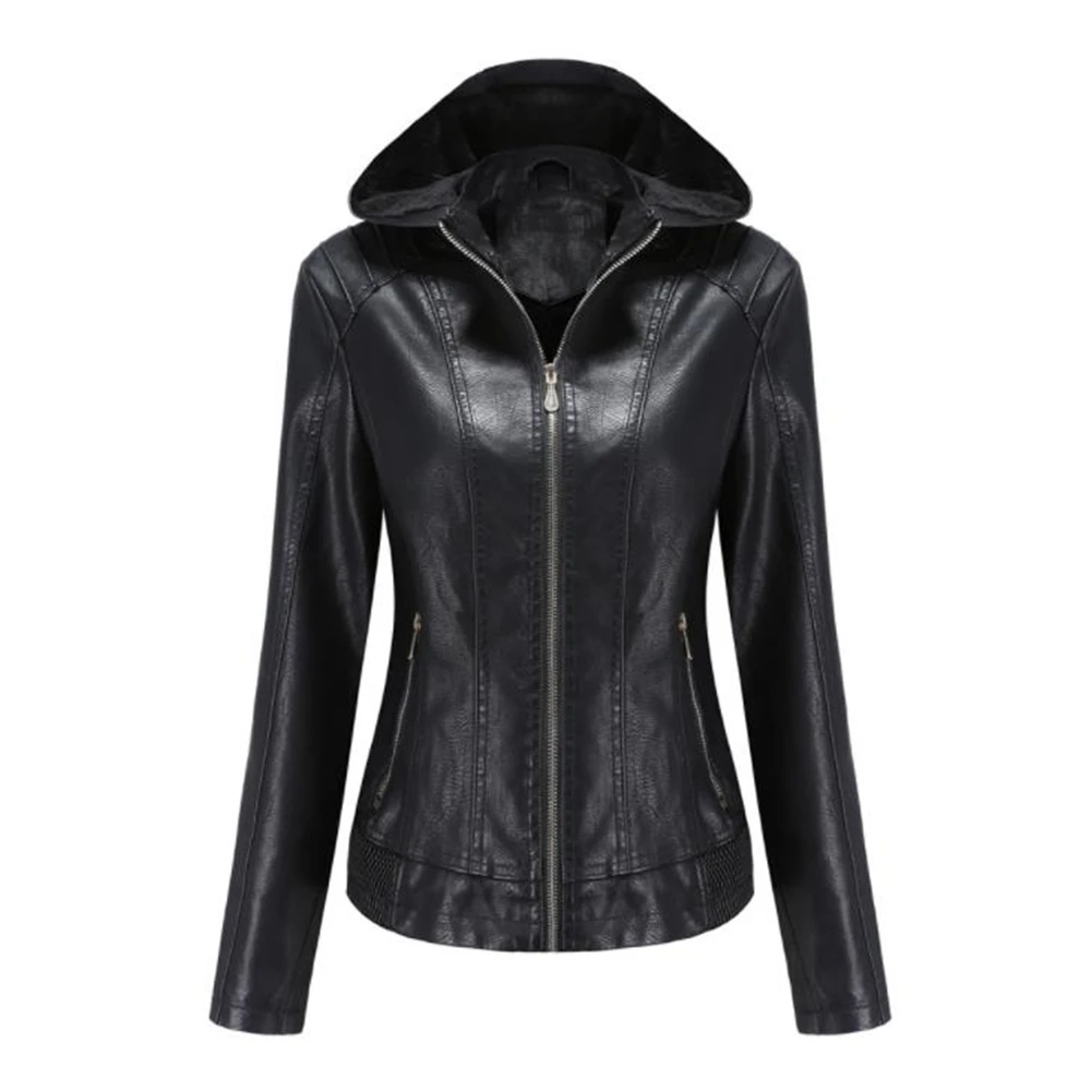 Women Thick Warm Fleece Removable Hooded Coat Female Manteau Hiver Motorcycle Pu Outerwear Velvet Winter Leather Jacket