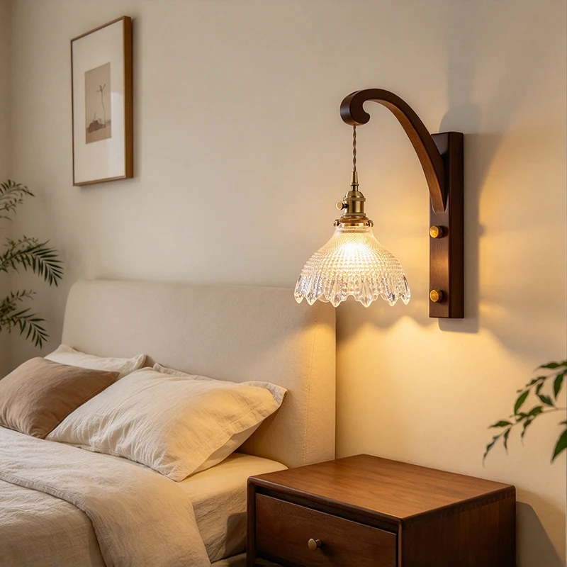Japanese Brass Wall Lamp Bedroom Bedside Lamp Bathroom Cloakroom Background Wall Mirror Front Creative Glass Wall Lights Hanging