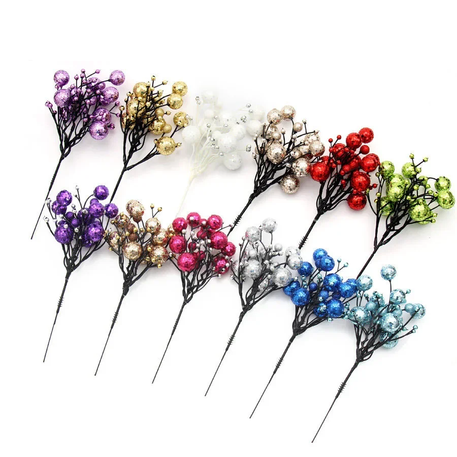 Artificial Christmas Decoration Glitter Sequins Red Fruit Branches Cuttings Christmas Tree Garland Accessories New Year Home Dec