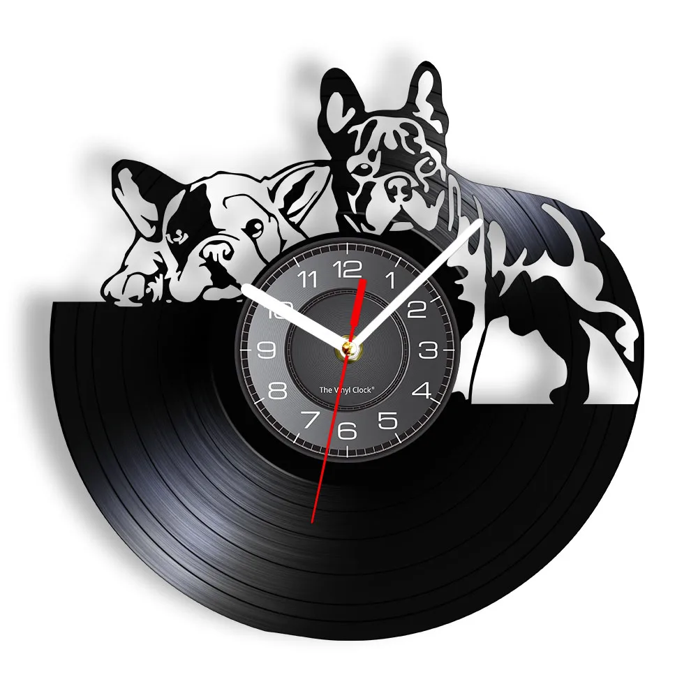 

French Bulldog Couple Wall Art Home Decor Wall Clock Made Of Vinyl Record Modern Puppy Dog Wall Clock Dog Breed Dog Owners Gift